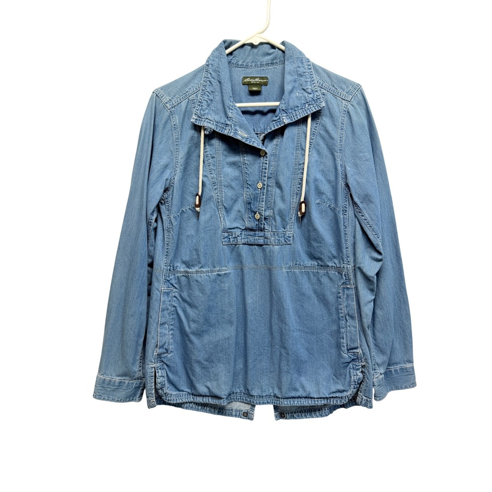 Eddie Bauer Pullover‎ Shirt Denim Anorak Light Wash Medium Women